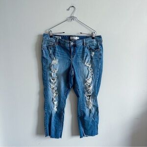 Torrid Denim Distressed Medium Wash Boyfriends Jeans Casual Cotton Blend